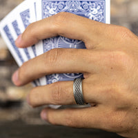 The Rhaegal Men's Wedding Band in Grey Tantalum and 14K White  Gold - 8mm Width by Ammara Stone