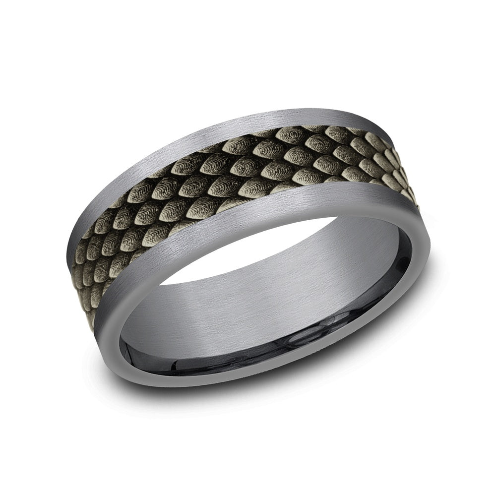 The Rhaegal Men's Wedding Band in Grey Tantalum and Bronze - 8mm Width by Tantalum