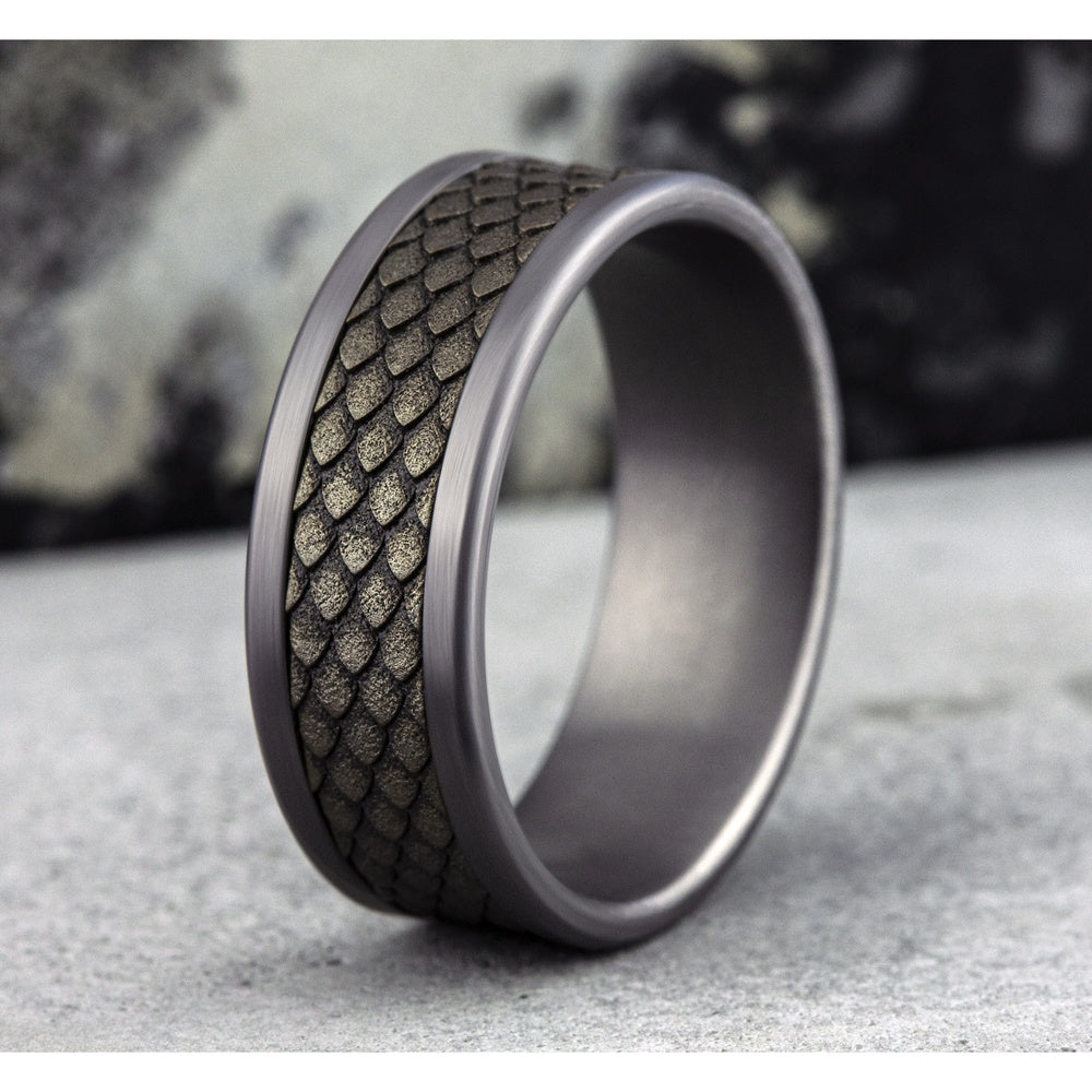 The Rhaegal Men's Wedding Band in Grey Tantalum and Bronze - 8mm Width by Tantalum
