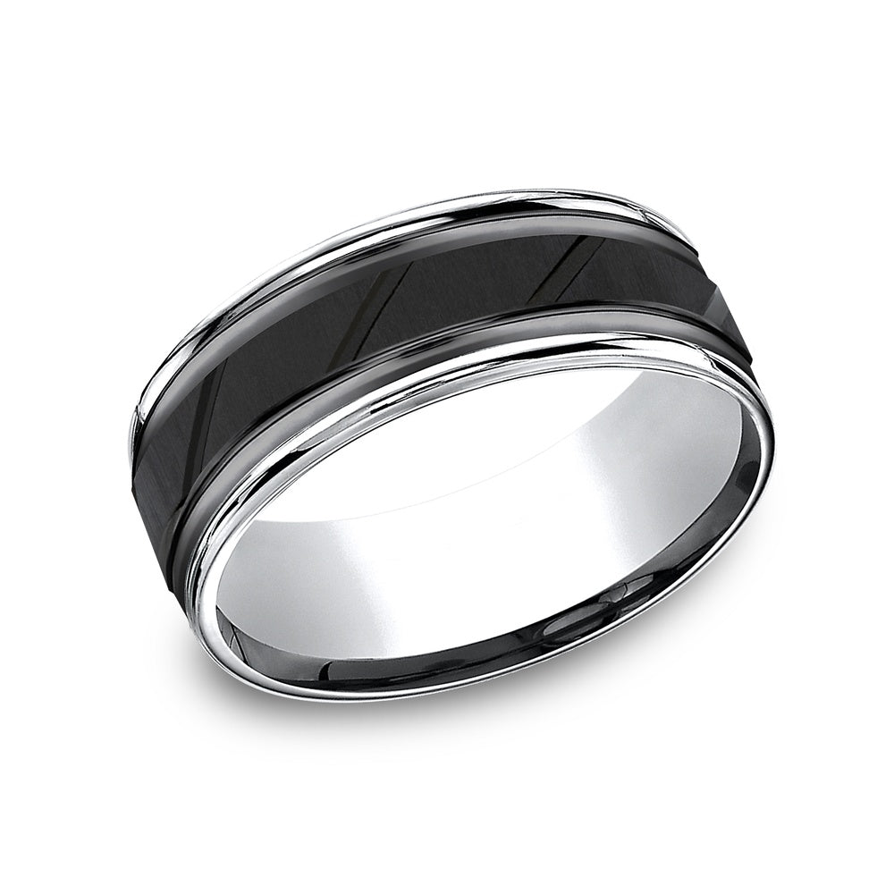 The Ridge Men's Wedding Band in Black and White Cobalt - 8mm Width by Forge