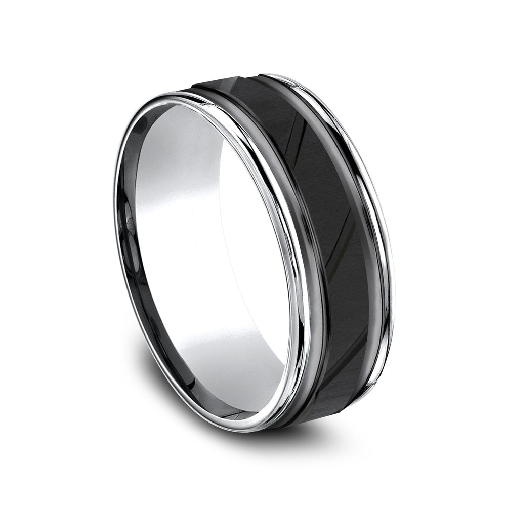 The Ridge Men's Wedding Band in Black and White Cobalt - 8mm Width by Forge
