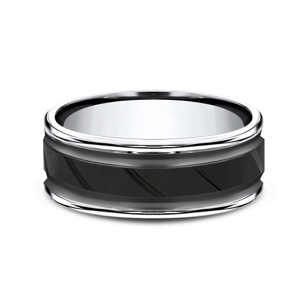 The Ridge Men's Wedding Band in Black and White Cobalt - 8mm Width by Forge