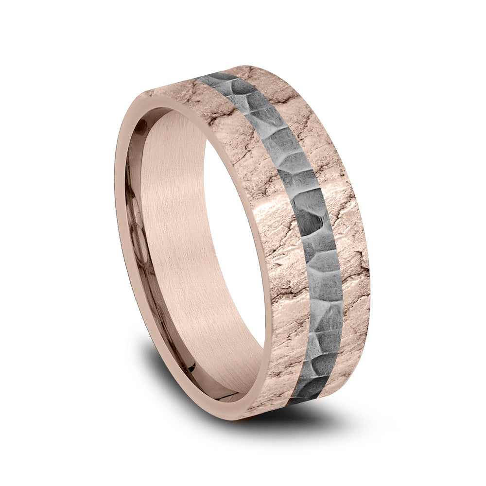 The Rift Men's Wedding Band in 14k Rose Gold and Grey Tantalum - 7mm Width by Ammara Stone