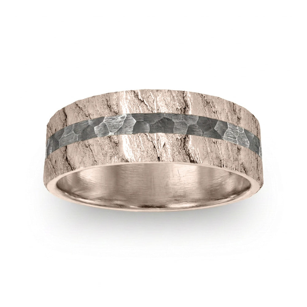 The Rift Men's Wedding Band in 14k Rose Gold and Grey Tantalum - 7mm Width by Ammara Stone