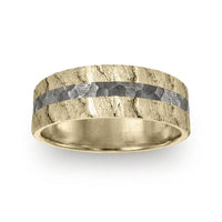The Rift Men's Wedding Band in 14k Yellow Gold and Grey Tantalum - 7mm Width by Ammara Stone