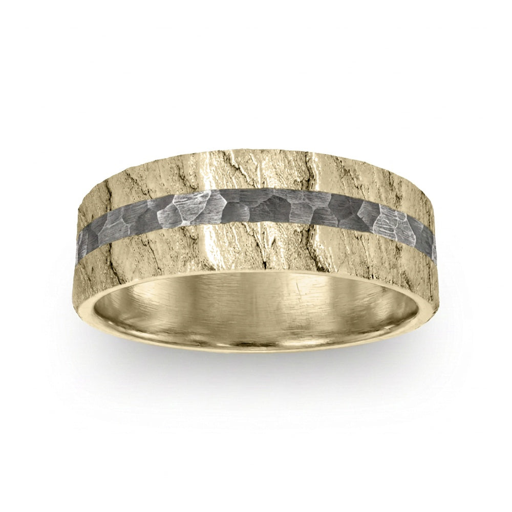 The Rift Men's Wedding Band in 14k Yellow Gold and Grey Tantalum - 7mm Width by Ammara Stone
