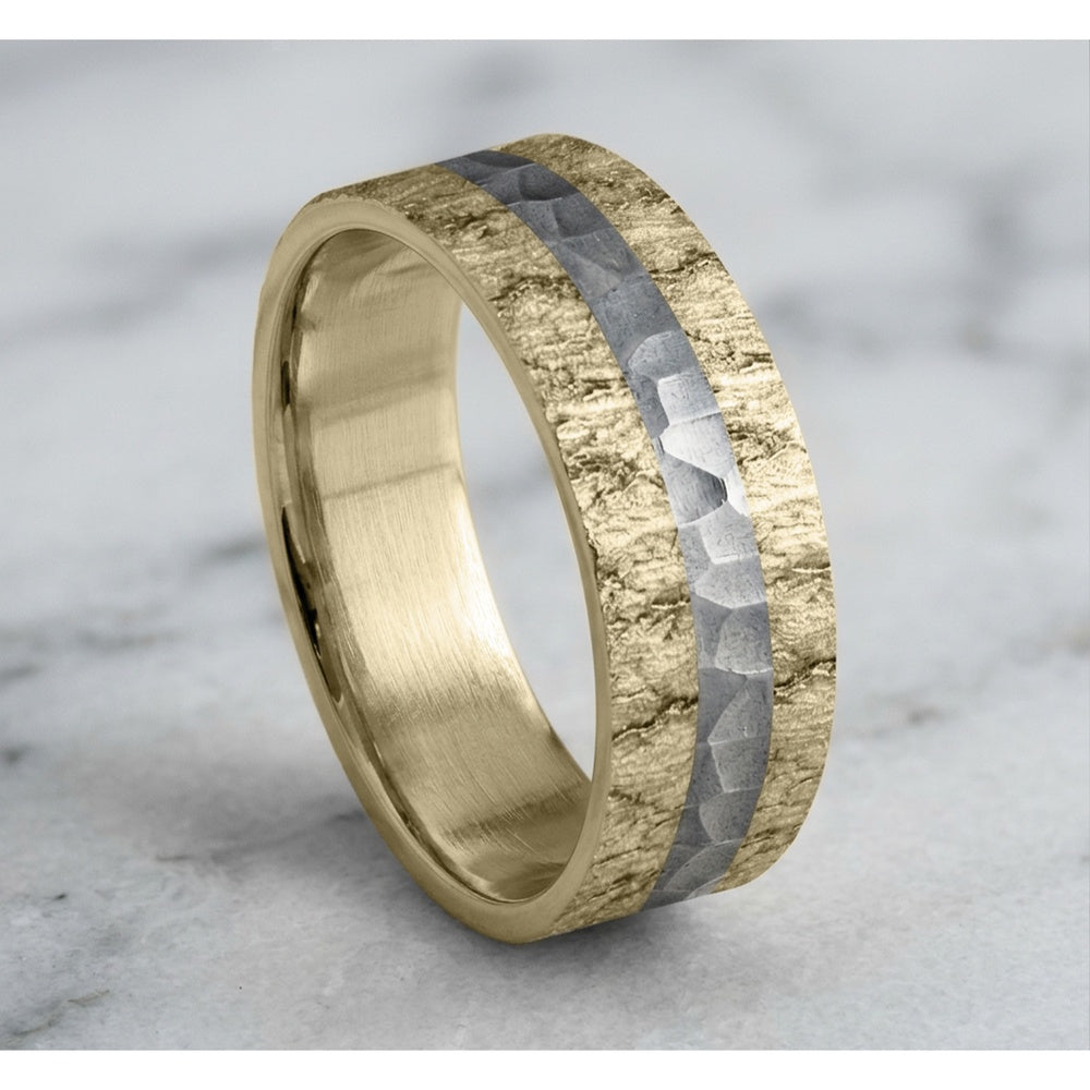 The Rift Men's Wedding Band in 14k Yellow Gold and Grey Tantalum - 7mm Width by Ammara Stone
