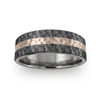 The Rift Men's Wedding Band in Grey Tantalum and 14k Rose Gold - 7mm Width by Ammara Stone