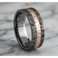 The Rift Men's Wedding Band in Grey Tantalum and 14k Rose Gold - 7mm Width by Ammara Stone