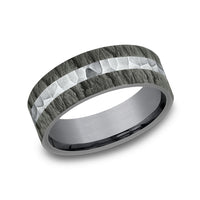 The Rift Men's Wedding Band in Grey Tantalum and 14k White Gold - 7mm Width by Ammara Stone