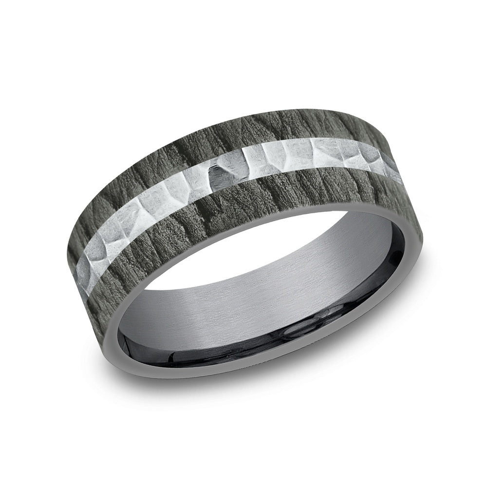 The Rift Men's Wedding Band in Grey Tantalum and 14k White Gold - 7mm Width by Ammara Stone