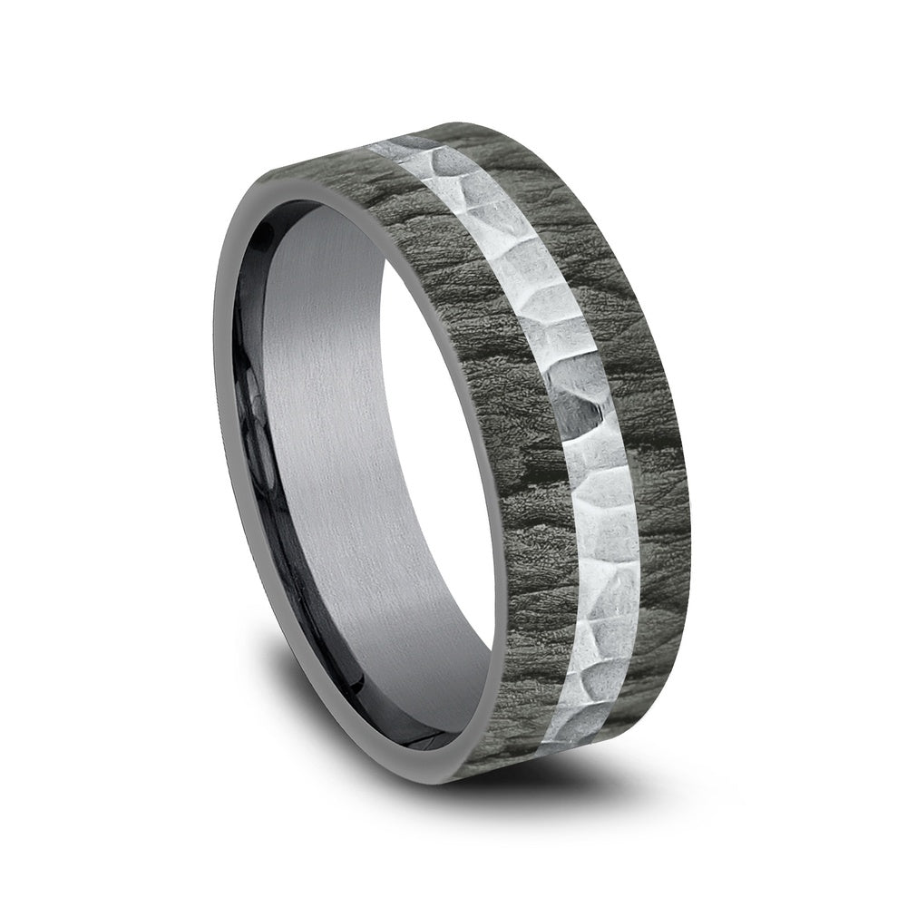 The Rift Men's Wedding Band in Grey Tantalum and 14k White Gold - 7mm Width by Ammara Stone