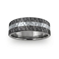 The Rift Men's Wedding Band in Grey Tantalum and 14k White Gold - 7mm Width by Ammara Stone