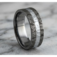 The Rift Men's Wedding Band in Grey Tantalum and 14k White Gold - 7mm Width by Ammara Stone