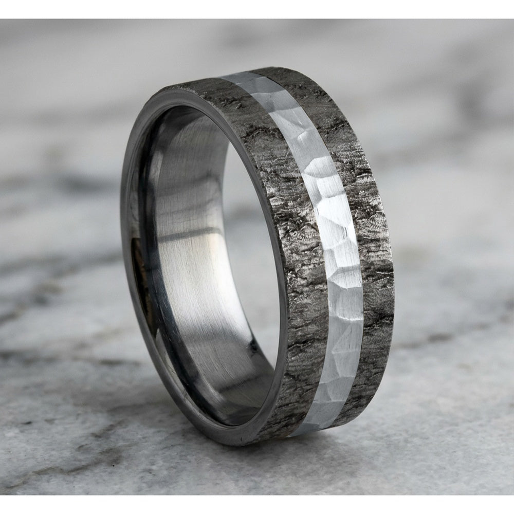 The Rift Men's Wedding Band in Grey Tantalum and 14k White Gold - 7mm Width by Ammara Stone
