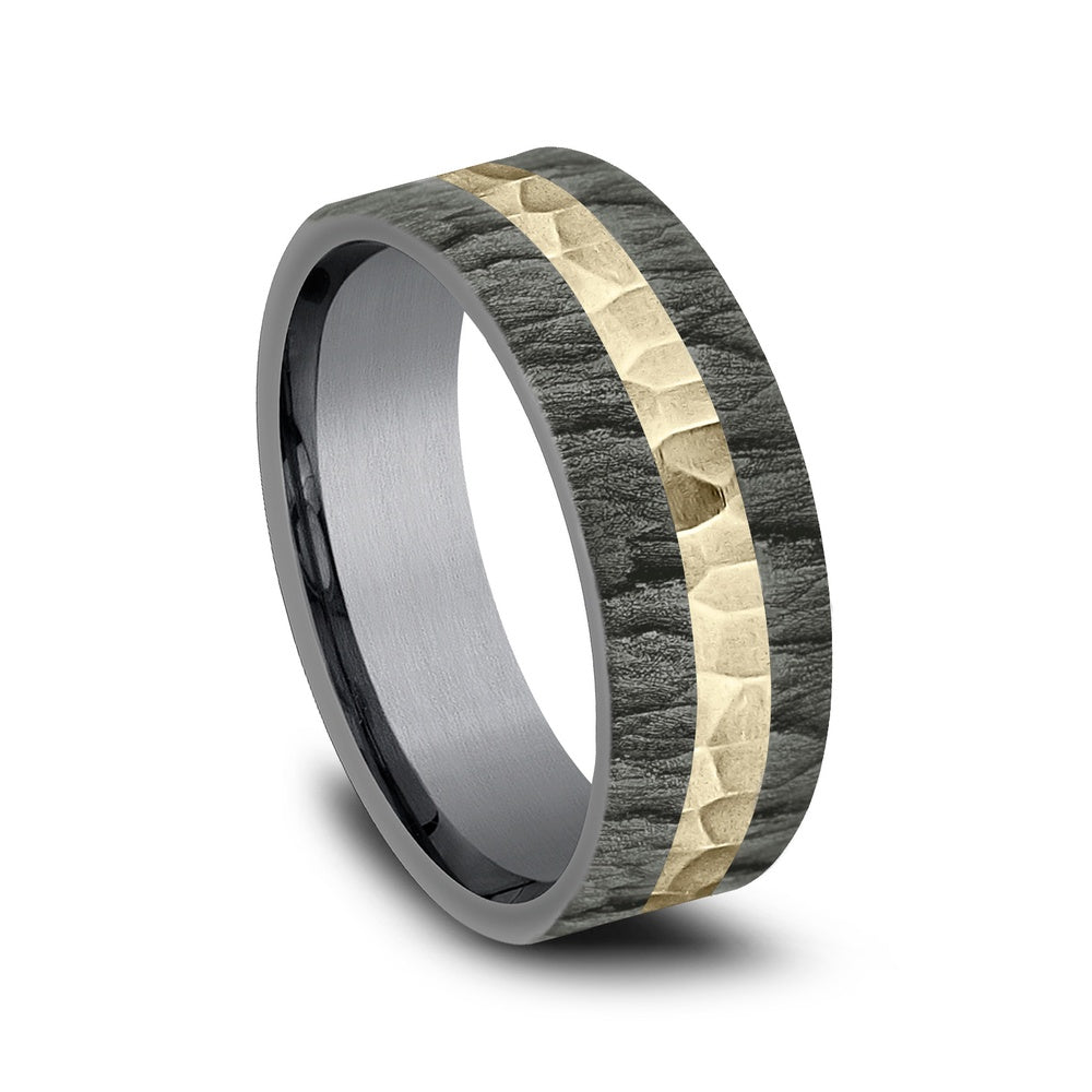 The Rift Men's Wedding Band in Grey Tantalum and 14k Yellow Gold - 7mm Width by Ammara Stone