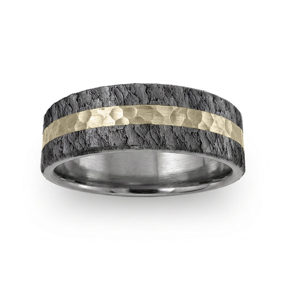 The Rift Men's Wedding Band in Grey Tantalum and 14k Yellow Gold - 7mm Width by Ammara Stone