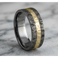 The Rift Men's Wedding Band in Grey Tantalum and 14k Yellow Gold - 7mm Width by Ammara Stone