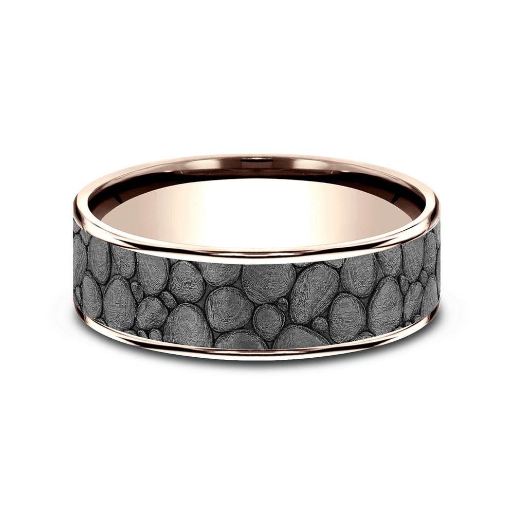 The River Rock Men's Wedding Band in 14K Rose Gold and Grey Tantalum - 7.5mm Width by Brook and Branch