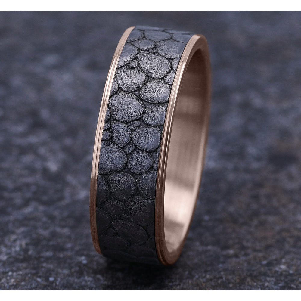 The River Rock Men's Wedding Band in 14K Rose Gold and Grey Tantalum - 7.5mm Width by Brook and Branch