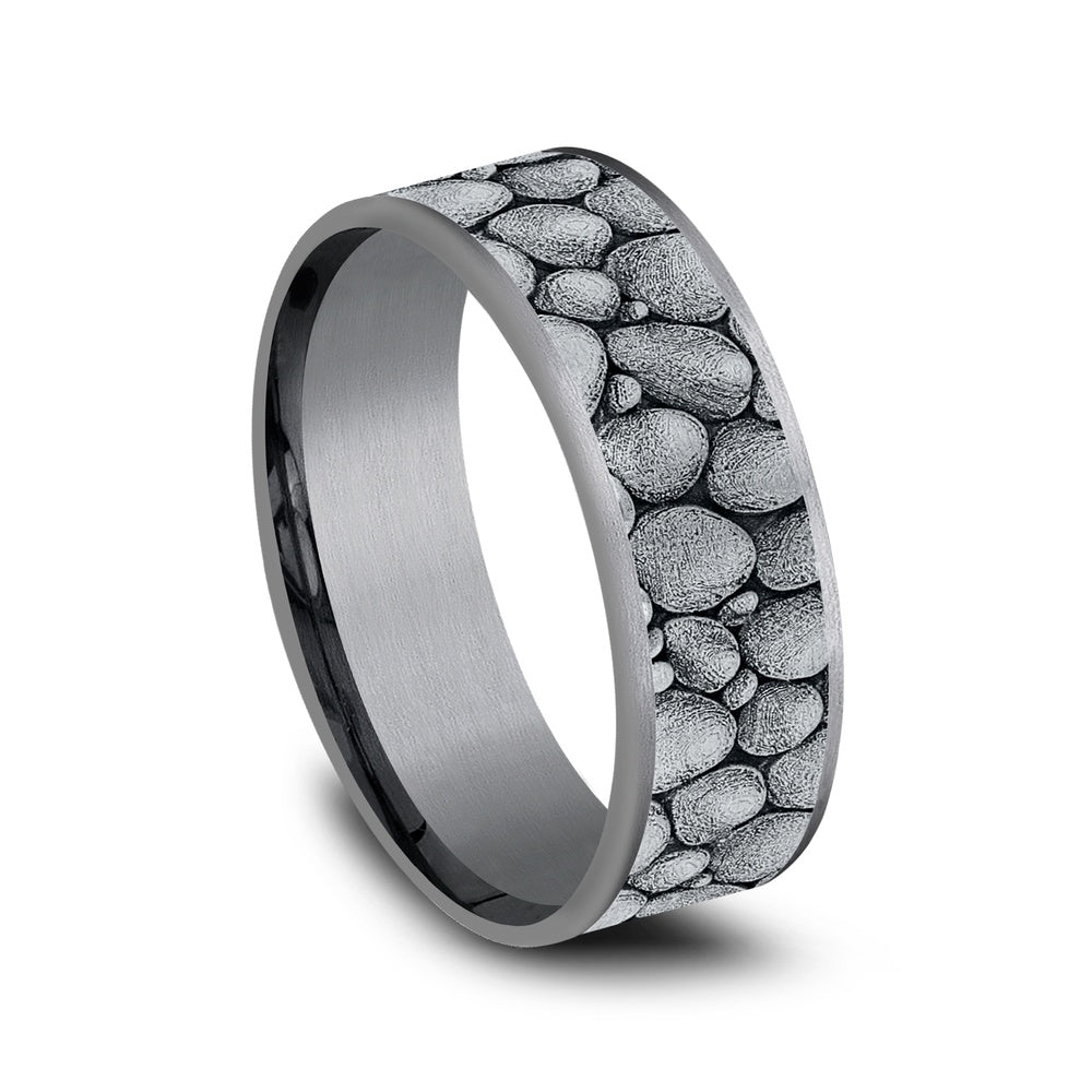 The River Rock Men's Wedding Band in Grey Tantalum and 14K White Gold - 7.5mm Width by Brook and Branch
