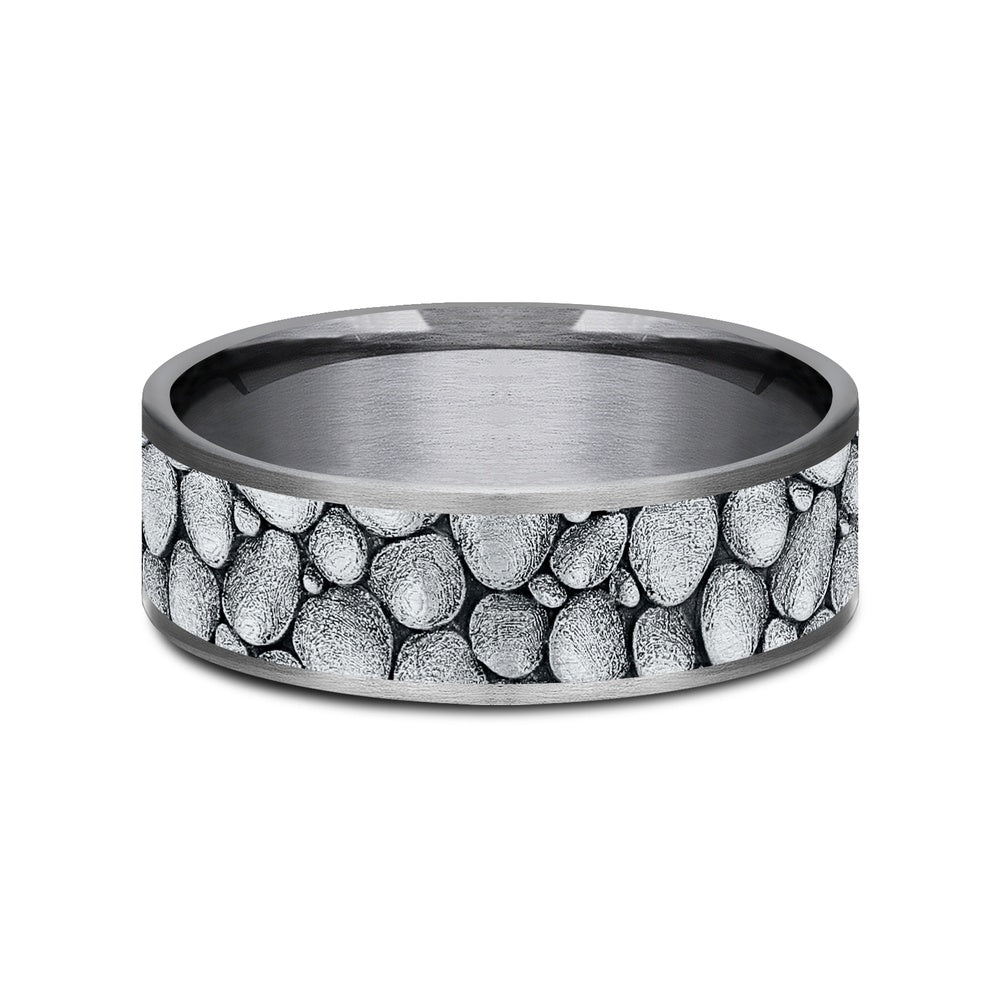 The River Rock Men's Wedding Band in Grey Tantalum and 14K White Gold - 7.5mm Width by Brook and Branch