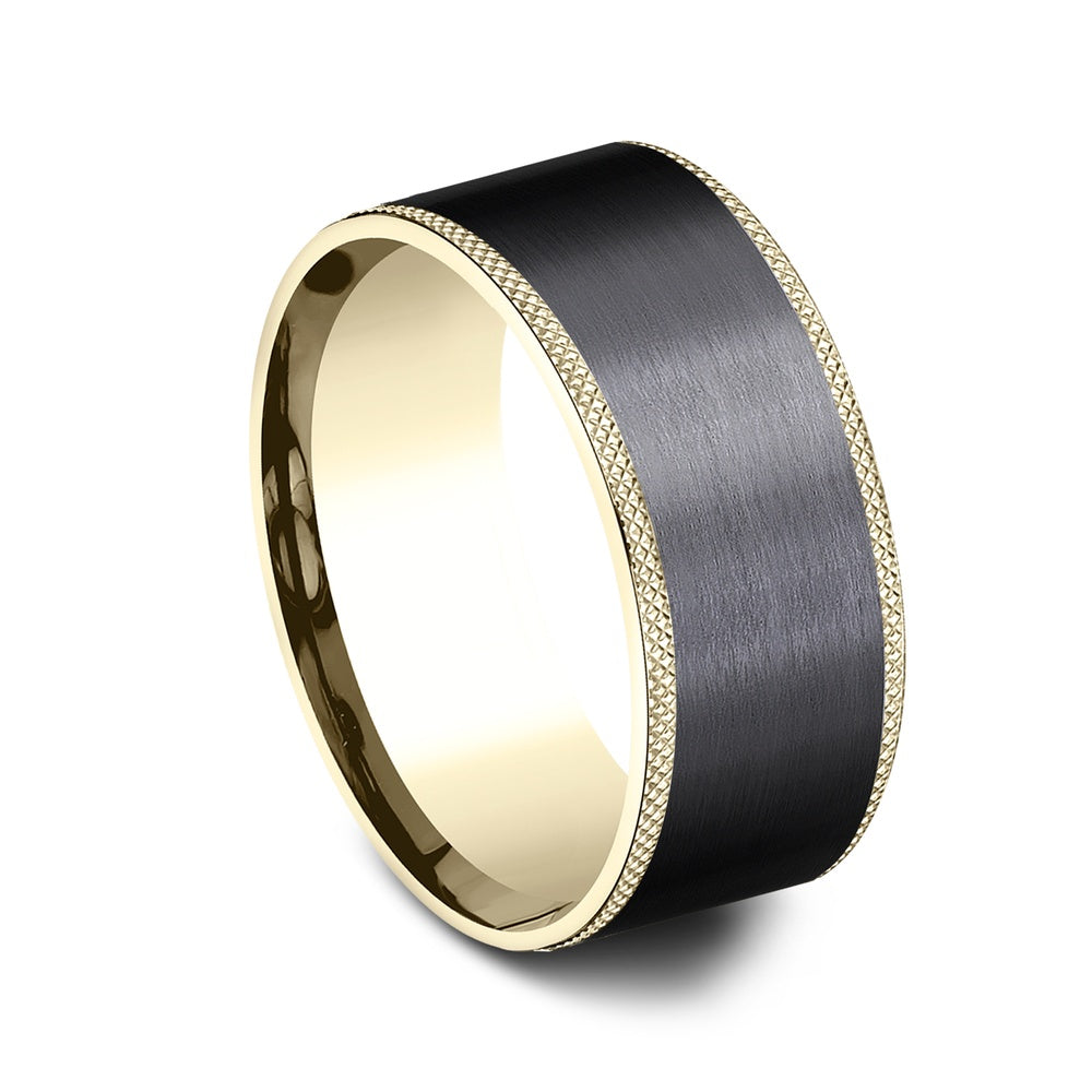 The Rogue Men's Wedding Band in 14K Yellow Gold and Black Titanium - 9mm Width by Ammara Stone