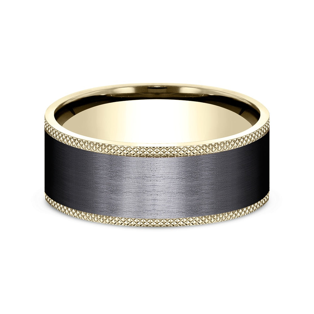 The Rogue Men's Wedding Band in 14K Yellow Gold and Black Titanium - 9mm Width by Ammara Stone