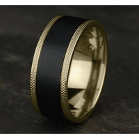 The Rogue Men's Wedding Band in 14K Yellow Gold and Black Titanium - 9mm Width by Ammara Stone