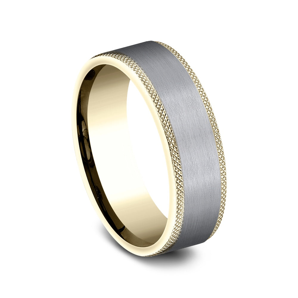 The Rogue Men's Wedding Band in 14K Yellow Gold and Grey Tantalum - 7mm Width by Ammara Stone