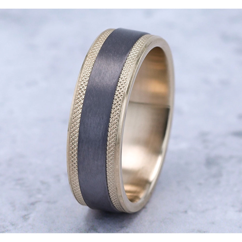 The Rogue Men's Wedding Band in 14K Yellow Gold and Grey Tantalum - 7mm Width by Ammara Stone