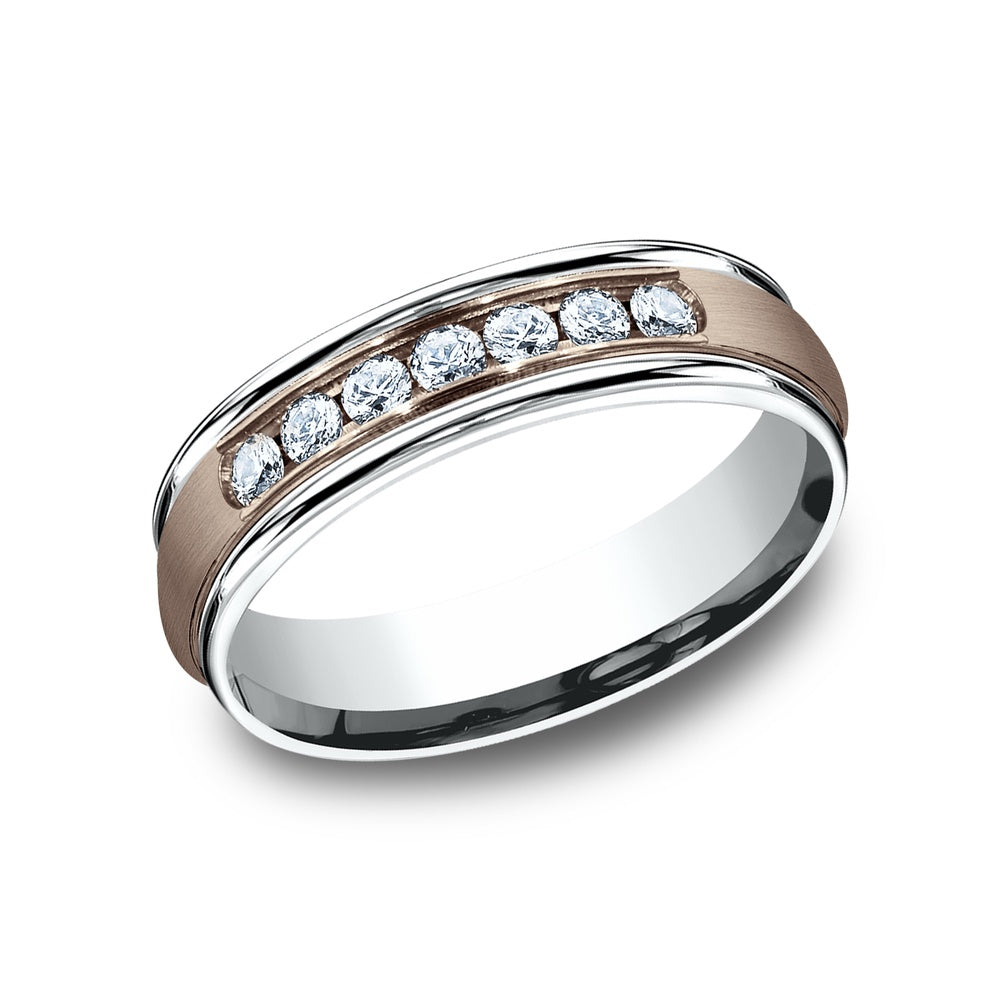 The Roosevelt Men's Wedding Band in 14K White and Rose Gold - 6mm Width by Benchmark