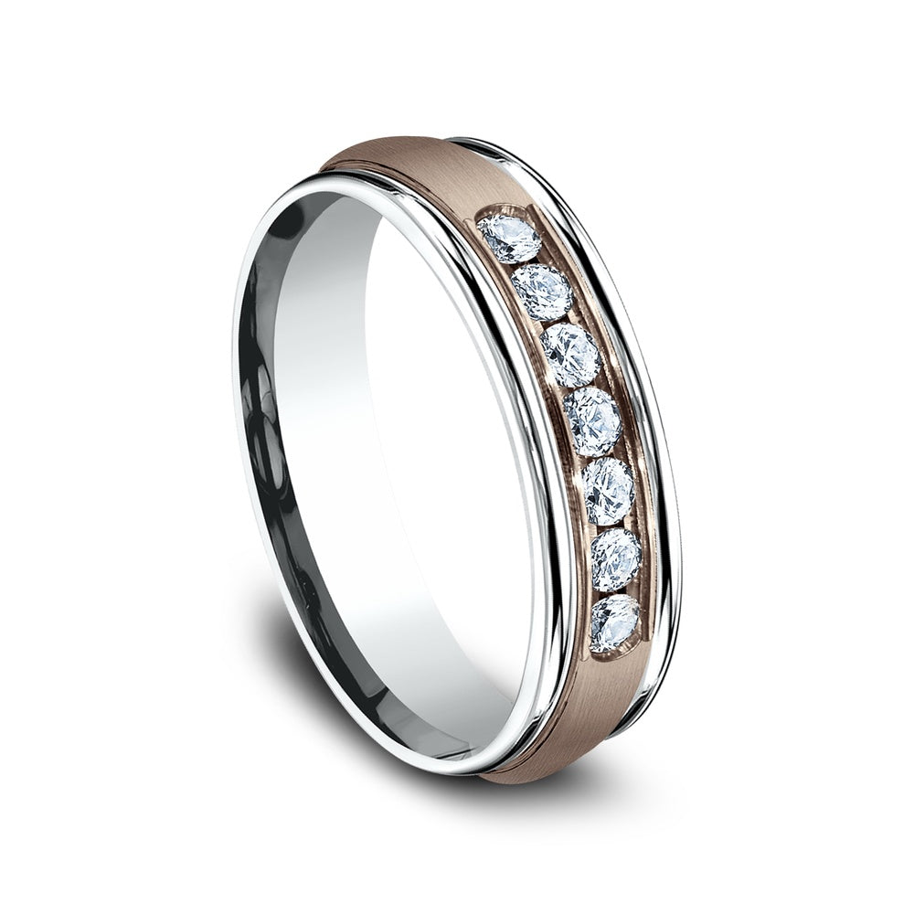 The Roosevelt Men's Wedding Band in 14K White and Rose Gold - 6mm Width by Benchmark