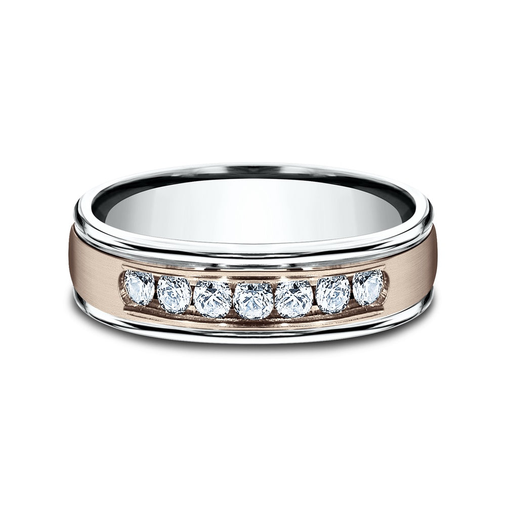 The Roosevelt Men's Wedding Band in 14K White and Rose Gold - 6mm Width by Benchmark