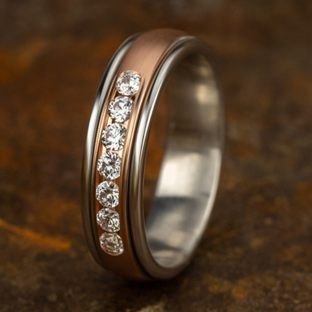 The Roosevelt Men's Wedding Band in 14K White and Rose Gold - 6mm Width by Benchmark
