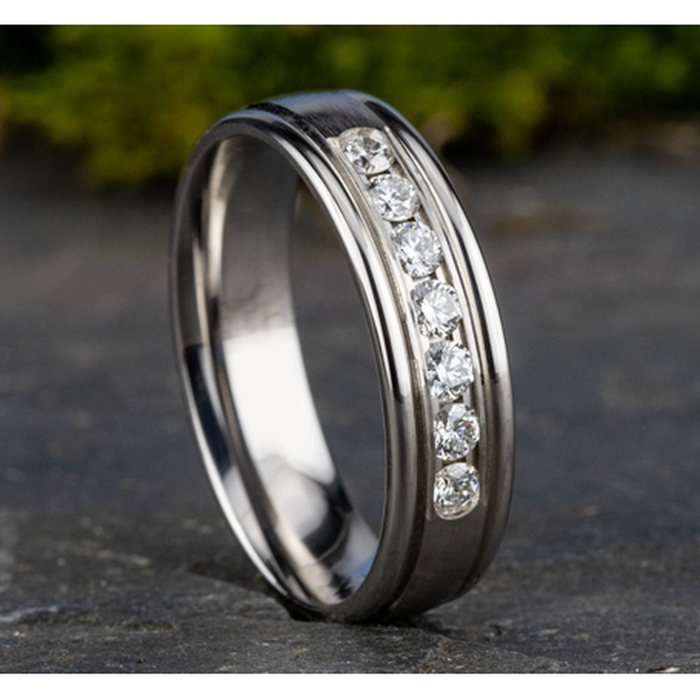The Roosevelt Men's Wedding Band in 14K White Gold - 6mm Width by Benchmark
