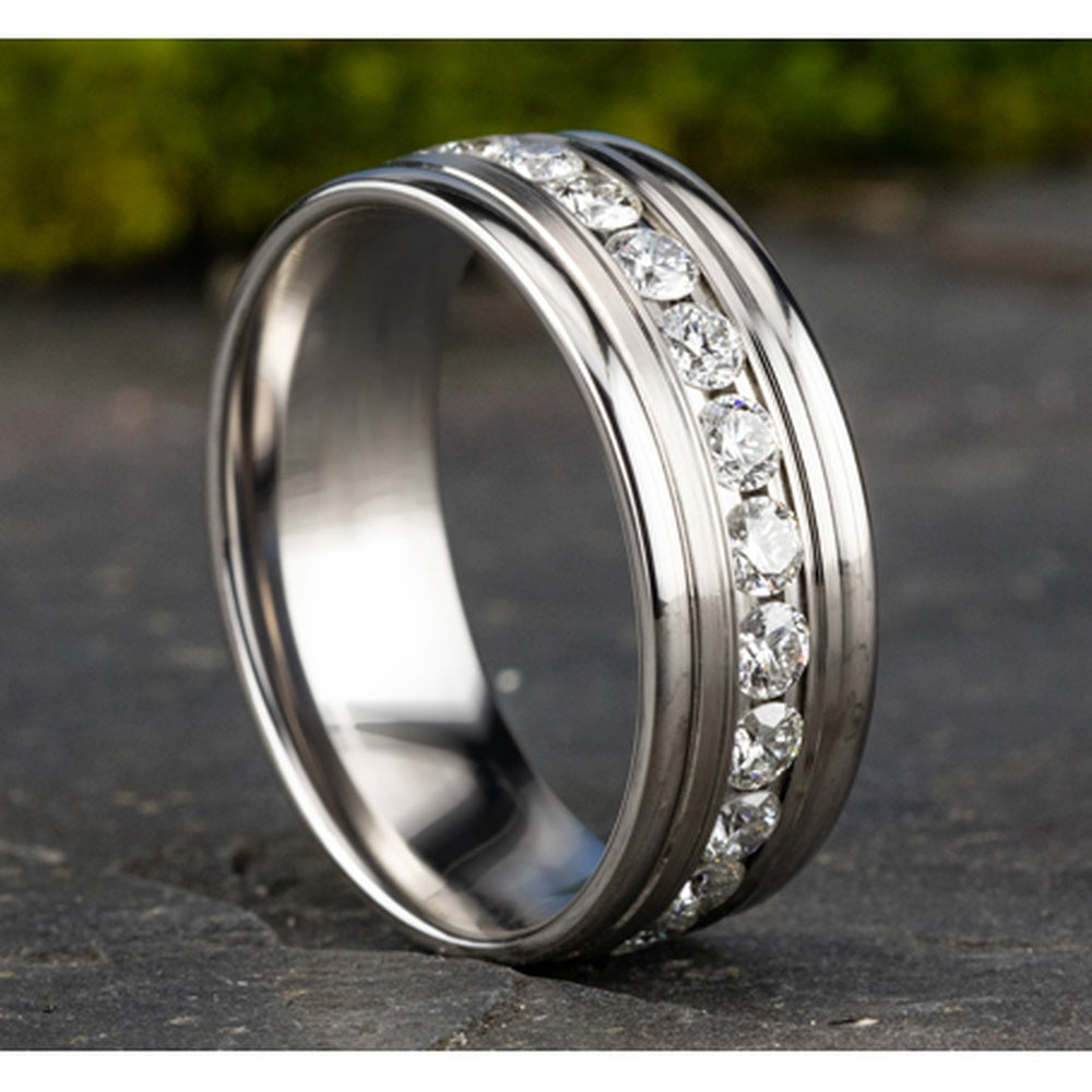 The Roosevelt Men's Wedding Band in 14K White Gold - 8mm Width by Benchmark