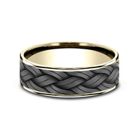 The Rope Men's Wedding Band in 14K Yellow Gold and Grey Tantalum - 7.5mm Width by Ammara Stone