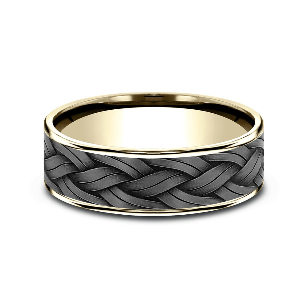 The Rope Men's Wedding Band in 14K Yellow Gold and Grey Tantalum - 7.5mm Width by Ammara Stone