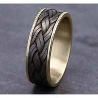 The Rope Men's Wedding Band in 14K Yellow Gold and Grey Tantalum - 7.5mm Width by Ammara Stone