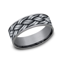 The Rope Men's Wedding Band in Grey Tantalum and 14K White Gold - 7.5mm Width by Ammara Stone