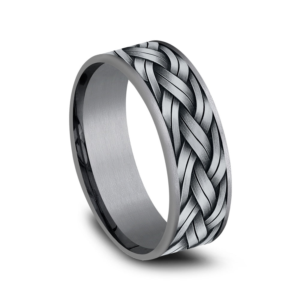 The Rope Men's Wedding Band in Grey Tantalum and 14K White Gold - 7.5mm Width by Ammara Stone