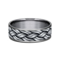 The Rope Men's Wedding Band in Grey Tantalum and 14K White Gold - 7.5mm Width by Ammara Stone