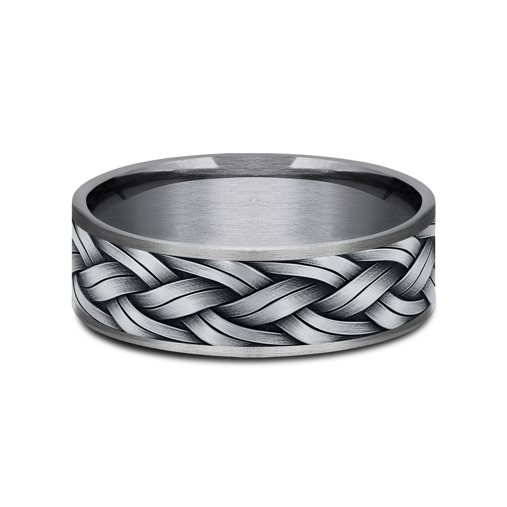 The Rope Men's Wedding Band in Grey Tantalum and 14K White Gold - 7.5mm Width by Ammara Stone
