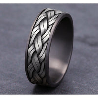 The Rope Men's Wedding Band in Grey Tantalum and 14K White Gold - 7.5mm Width by Ammara Stone