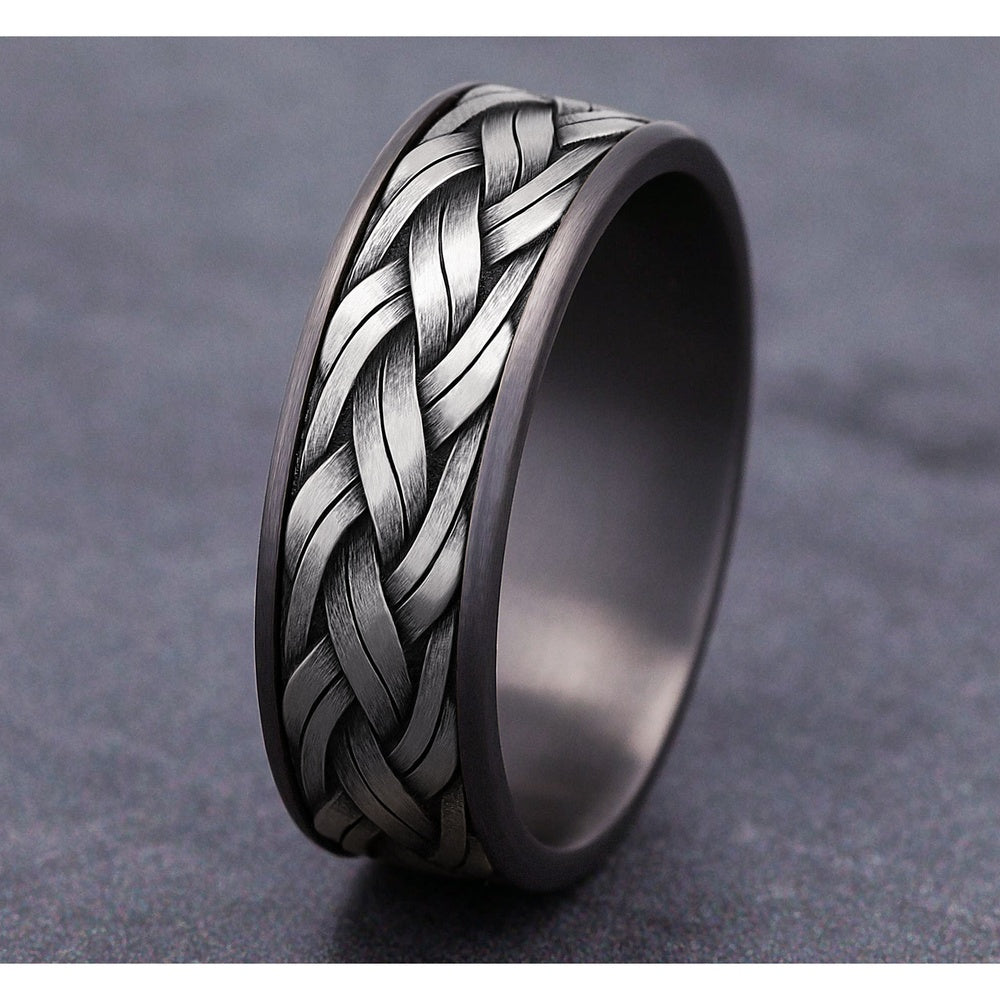 The Rope Men's Wedding Band in Grey Tantalum and 14K White Gold - 7.5mm Width by Ammara Stone