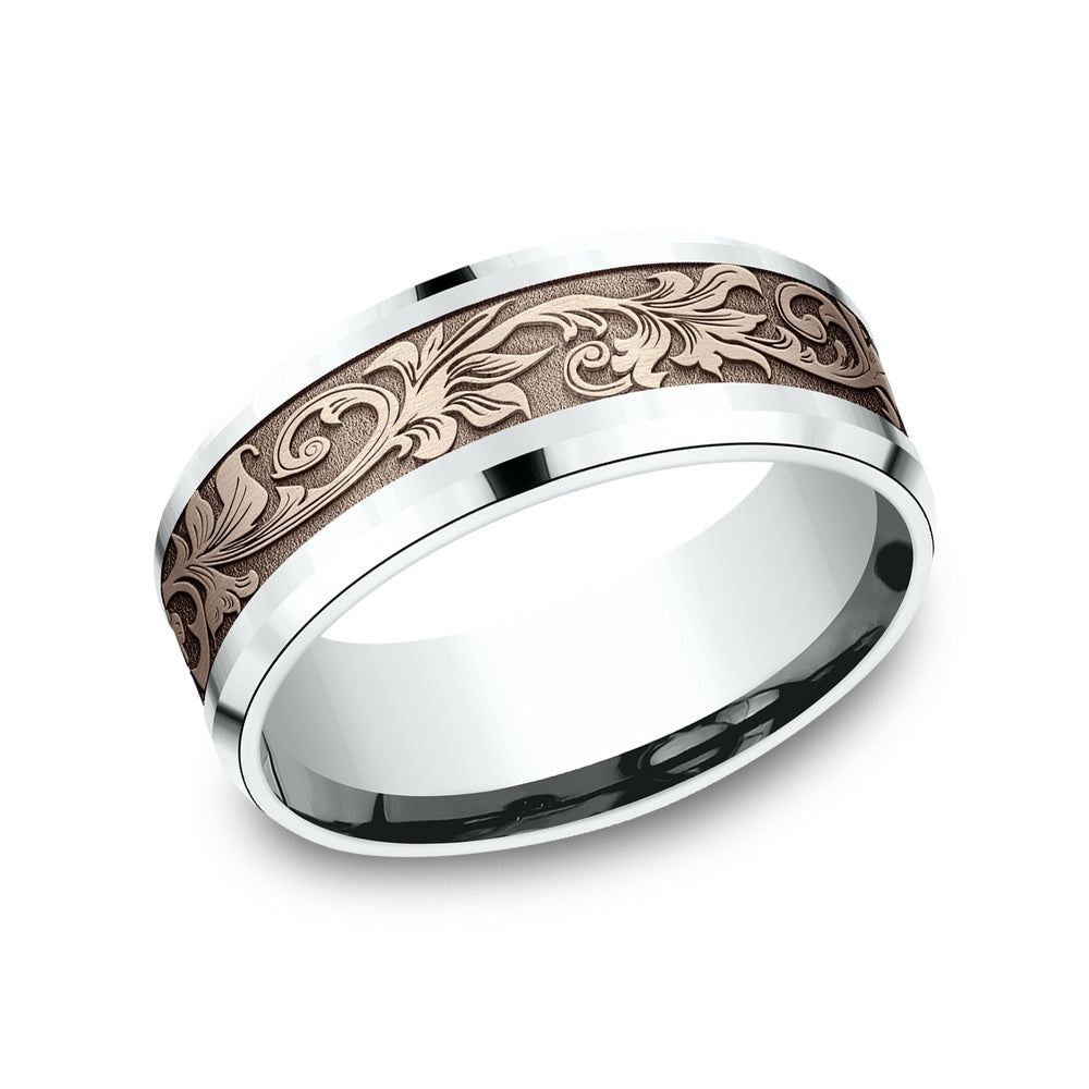The Royal Men's Wedding Band in 14K White and Rose Gold - 8mm Width by Benchmark