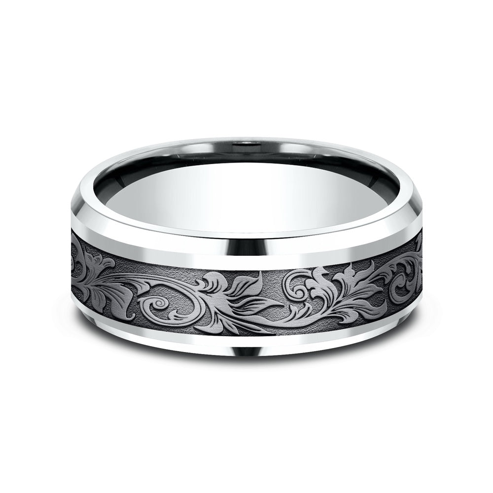 The Royal Men's Wedding Band in 14K White Gold and Grey Tantalum - 8mm Width by Ammara Stone