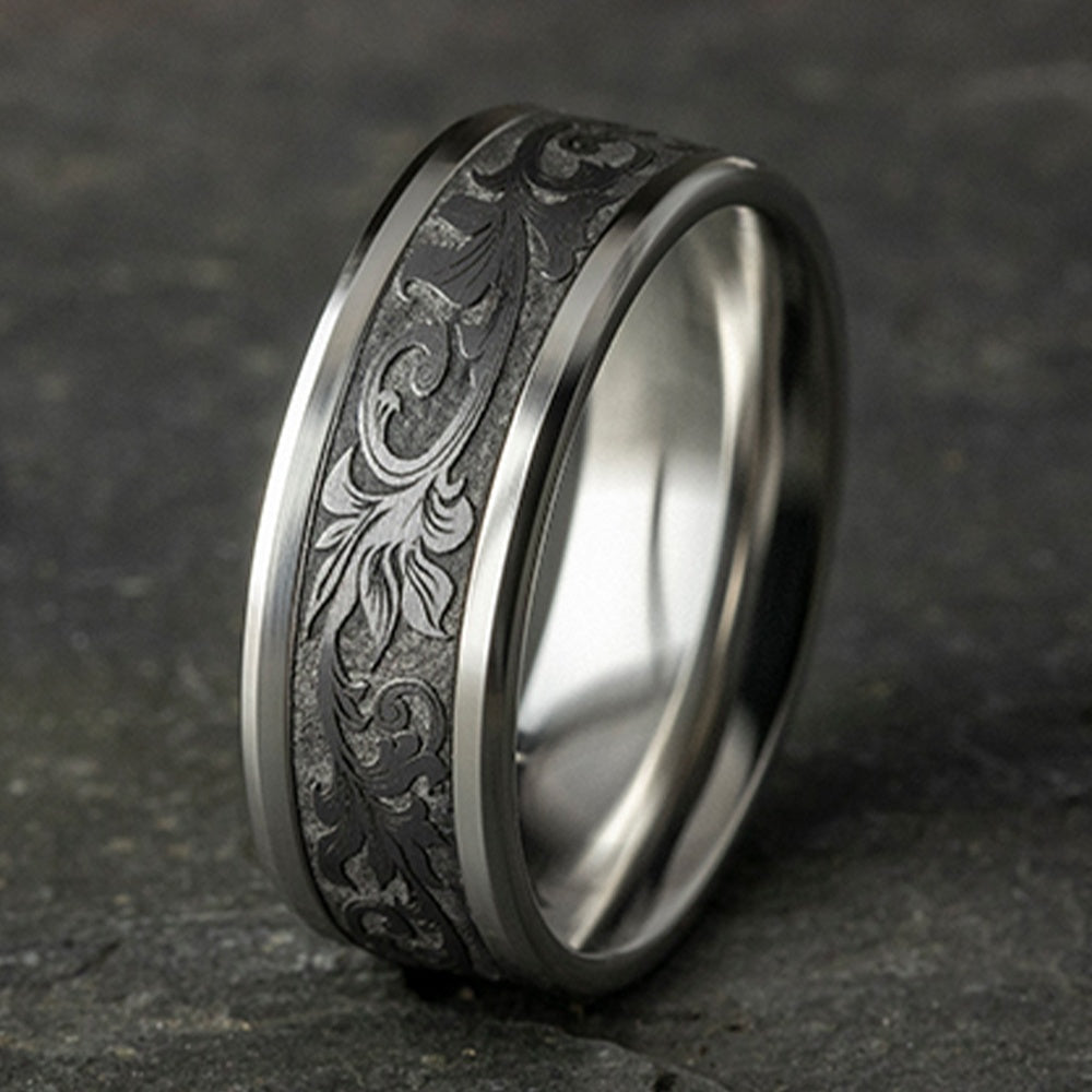 The Royal Men's Wedding Band in 14K White Gold and Grey Tantalum - 8mm Width by Ammara Stone