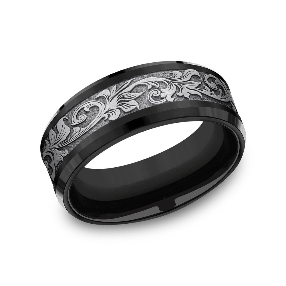 The Royal Men's Wedding Band in Black Titanium and Grey Tantalum - 8mm Width by Tantalum